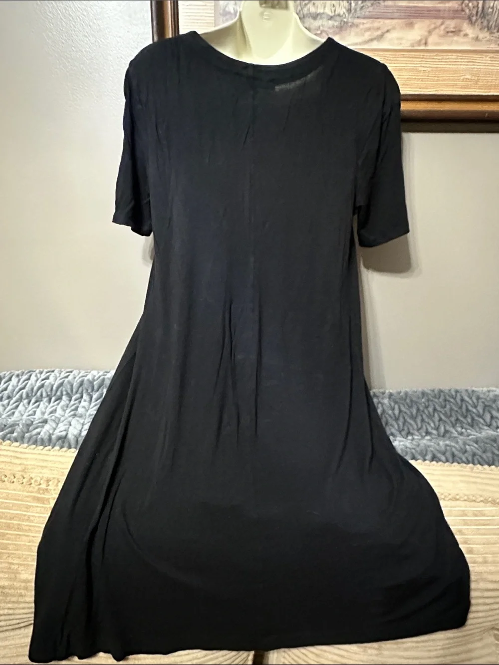 LOFT Black Short-Sleeve Midi Swing Dress small